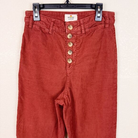 Marine Layer Corduroy Wide Leg Crop Pants Button Fly Fall Brown Size 4 - Picture 3 of 6